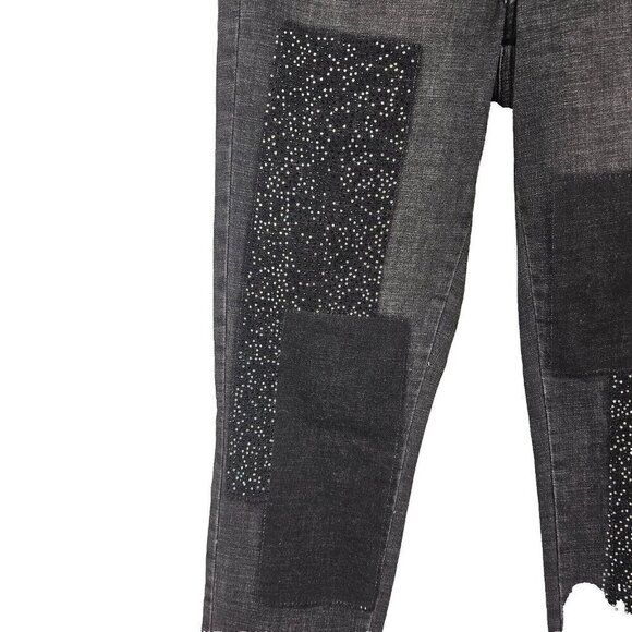 Joseph Ribkoff Rhinestone Frayed Skinny Jeans Washed Black Women’s Size 8 Artsy - Picture 4 of 13